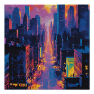 Poster Paysage urbain dynamique au Sunset Neon Lumières n