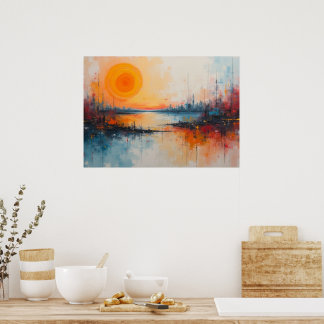 Poster Paysage urbain expressionniste du port au coucher