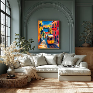 Poster Paysage urbain fauviste de Lisbonne, Alfama coloré