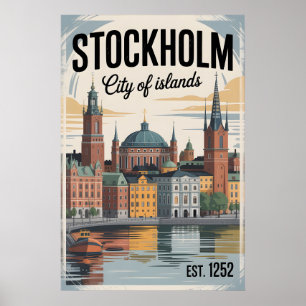 Poster Paysage urbain rétro de Stockholm en Suède