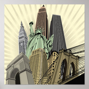 Poster Paysage urbain stylisé superbe NYC