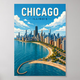 Poster Paysage urbain vibrant de Chicago Illinois