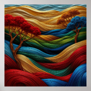 Poster Paysage vibrant avec des vagues colorées texturées