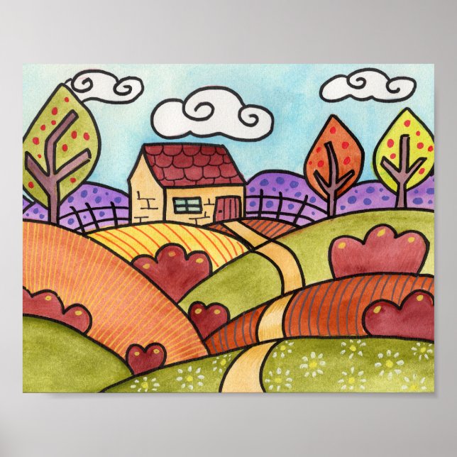 Poster Paysage Whimsical Watercolor (Devant)