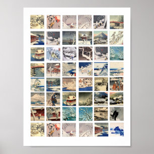 Poster paysages de neige bois japonais blocs d'art peintu