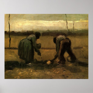 Poster Paysanne plantant des pommes de terre par Vincent 