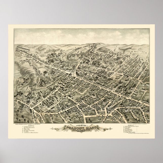 Poster Peabody, MA Carte panoramique - 1877 (Devant)