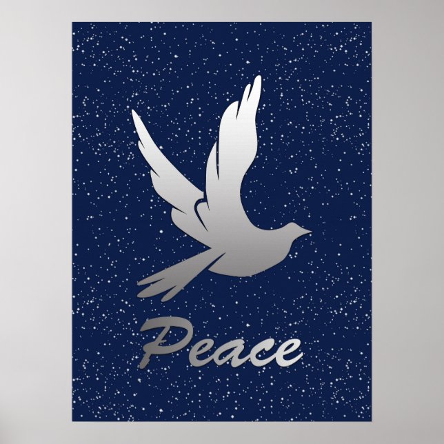 Poster Peace Dove en argent sur un Arrière - plan étoilé (Devant)