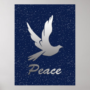 Poster Peace Dove in Silver on a Starry Sky Background 