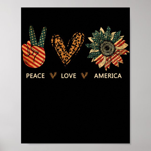 Poster Peace Love America Sunflower Leopard Heart Proud (Devant)