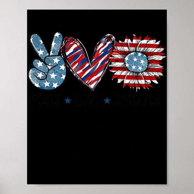 Poster Peace Love America Sunflower USA Drapeau Patriotiq (Devant)