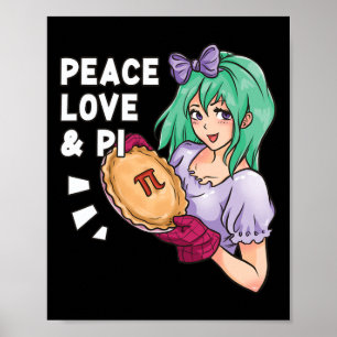 Poster Peace Love And Pi - 14 Mars Pi Day Anime Math