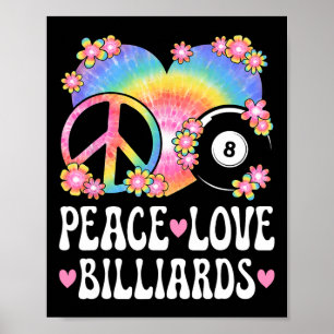 Poster Peace Love Billiards Lover 60s les années 70 Hippi
