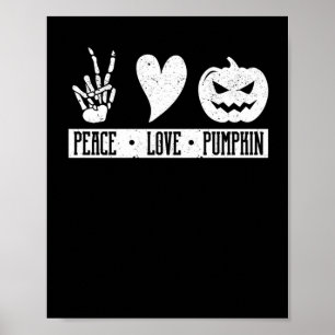 Poster Peace Love Citrouille Halloween Hippie Skeleton He