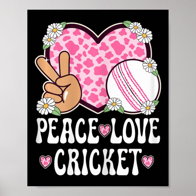 Poster Peace Love Cricket Lover Cow Print Women Girls Cut (Devant)