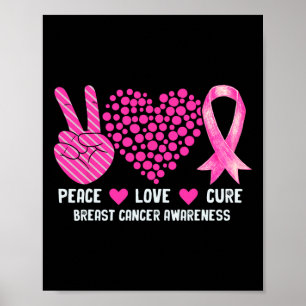 Poster Peace Love Cure Braille Cancer Awareness Pink Ribb