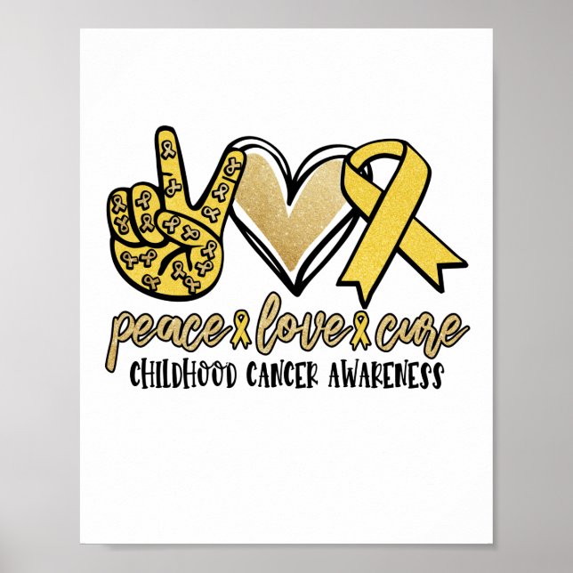 Poster Peace Love Cure Chilhood Cancer Awareness (Devant)