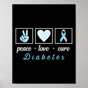 Poster Peace Love Cure Grey Blue Ribbon Type 1 Diabète A