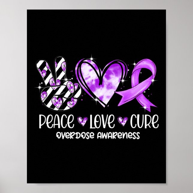 Poster Peace Love Cure Purple Ribbon Overdose Sensibilisa (Devant)