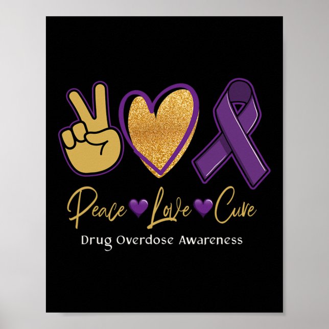 Poster Peace Love Cure Purple Toxicomanie Sensibilisation (Devant)