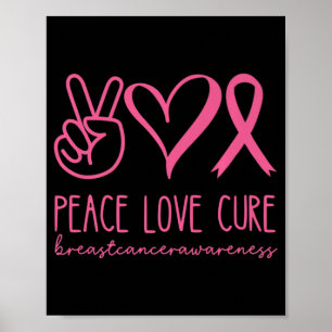 Poster Peace Love Cure rose Ruban Guerrier Cancer du sein