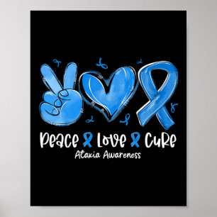 Poster Peace Love Cure Ruban Bleu Sensibilisation à l'ata