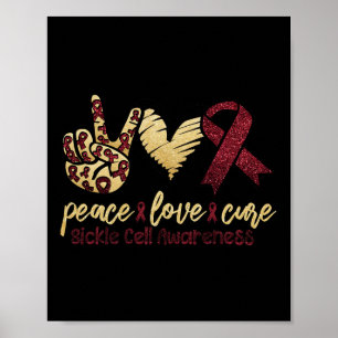 Poster Peace Love Cure Sickle Cell Awareness Burgundy Rib