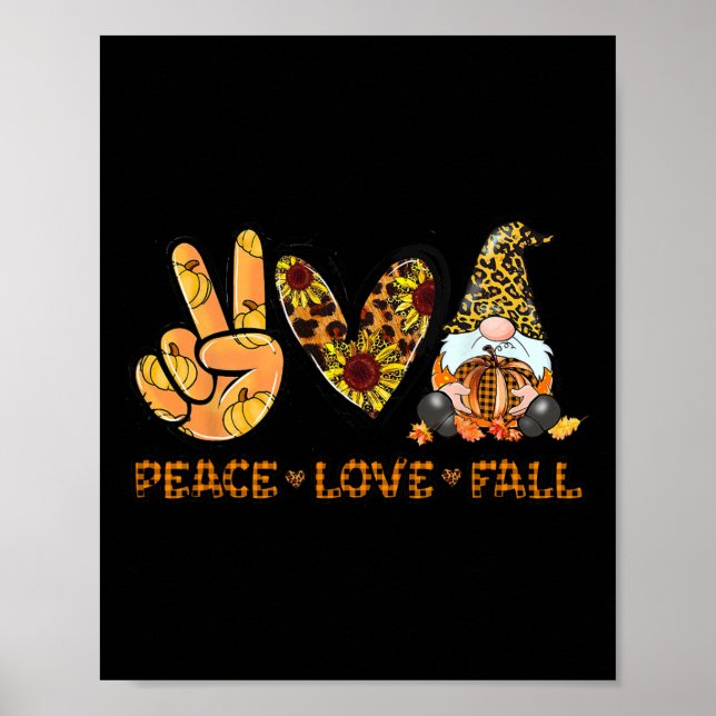 Poster Peace Love Fall Fun Gnome Autumn Lover Citrouilles (Devant)