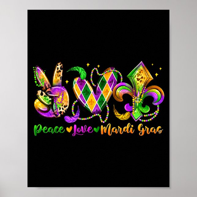 Poster Peace Love Fleur De Lis Mardi Gras 2026 Carnival N (Devant)