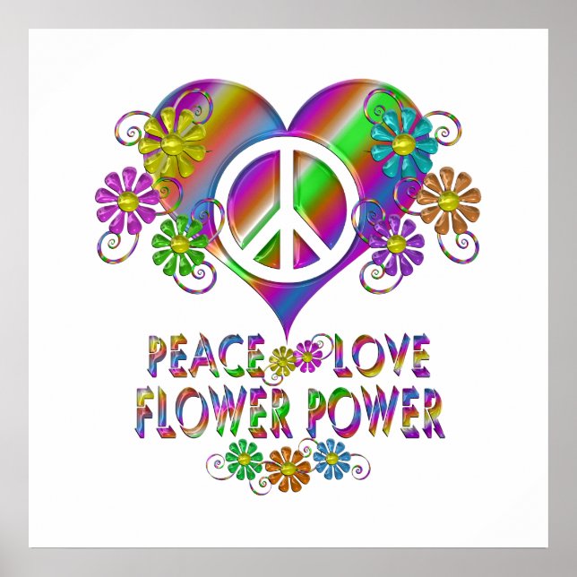 Poster Peace Love Flower Power (Devant)