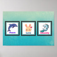 Peace Love folie avec Dolphin Bunny Unicorn