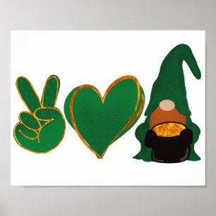 Poster Peace Love Gnome Sublimation de la Saint Patrick