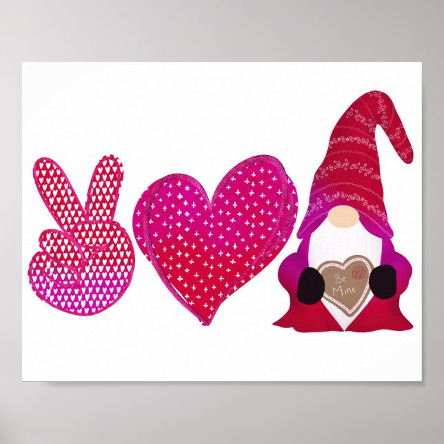 Poster Peace Love Gnome | Sublimation de la Saint Valenti (Devant)