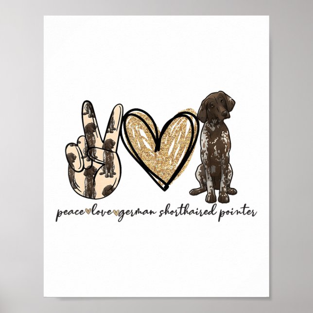 Poster Peace Love Gsp Allemand Pointer Pointer Dog Log (Devant)