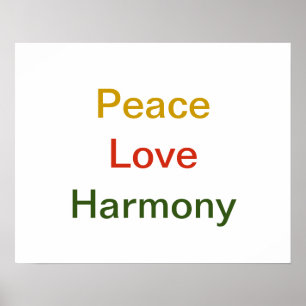Poster Peace Love Harmony or rouge vert