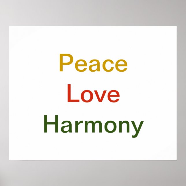 Poster Peace Love Harmony or rouge vert (Devant)