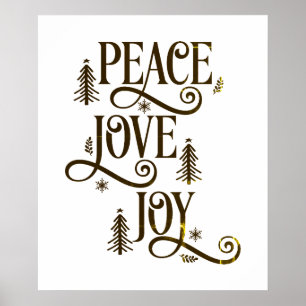 Poster Peace Love Jove dans Gold Rustic Typographie