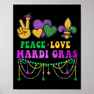 Poster Peace Love Mardi Gras Avec Perles Et Fleur De Lis