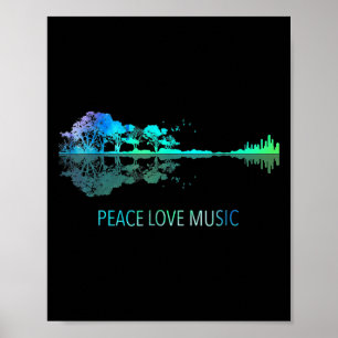 Poster Peace Love Musique Guitar Lake Shadow Hippie Music