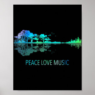 Poster Peace Love Musique Guitar Lake Shadow Hippie Music