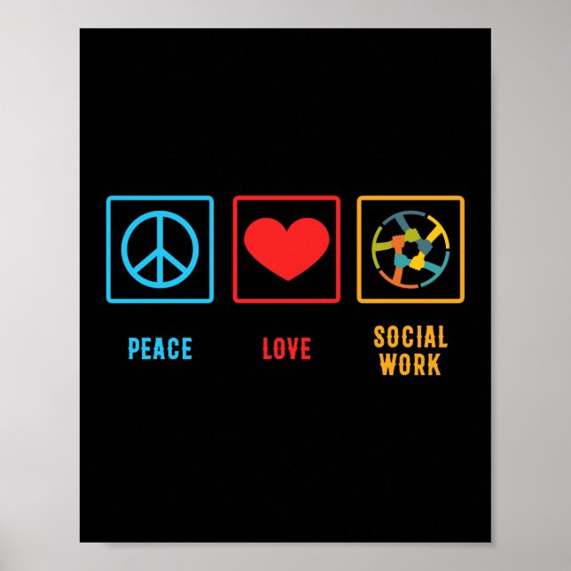 Poster Peace Love Social Worker Don Santé mentale (Devant)