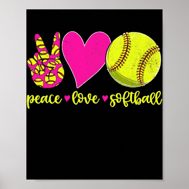 Poster Peace Love Softball Maman Hommes Femmes (Devant)