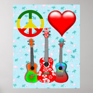 Poster Peace Love Ukuleles