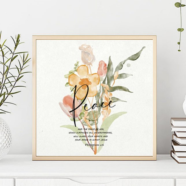 Poster Peace-Philippians 4:6 Orange floral (Créateur téléchargé)