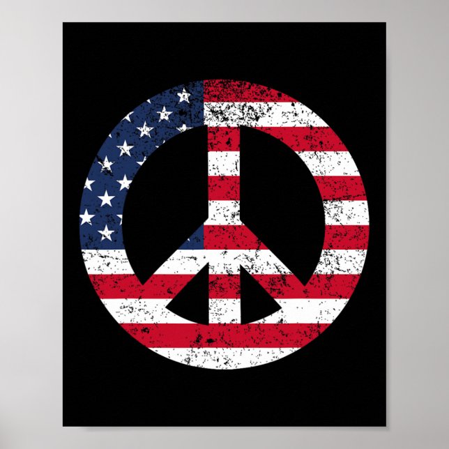 Poster Peace Sign Patriotic Usa Flag Peace And Love  (Devant)