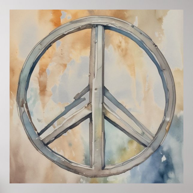 Poster Peace Sign Watercolor Peinture Art (Devant)