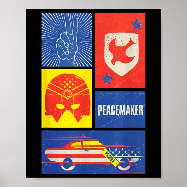 Poster Peacemaker Sign, Shield, Helmet And Car  (Devant)