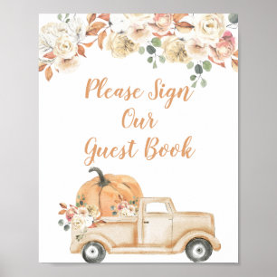 Poster Peach Citrouille Rustic Truck S'il vous plaît sign