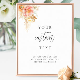 Poster Peach Delal Floral Mariage Sign avec texte personn