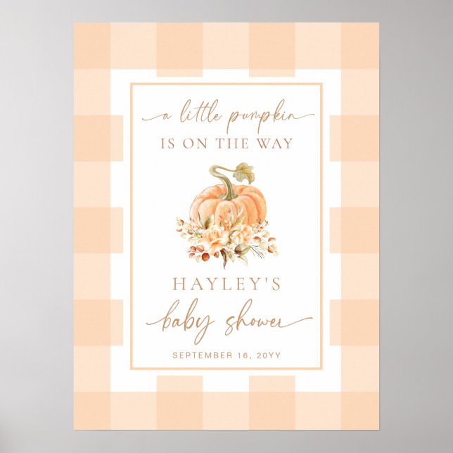 Poster Peach En vichy Un Petit Baby shower Citrouille Bie (Devant)